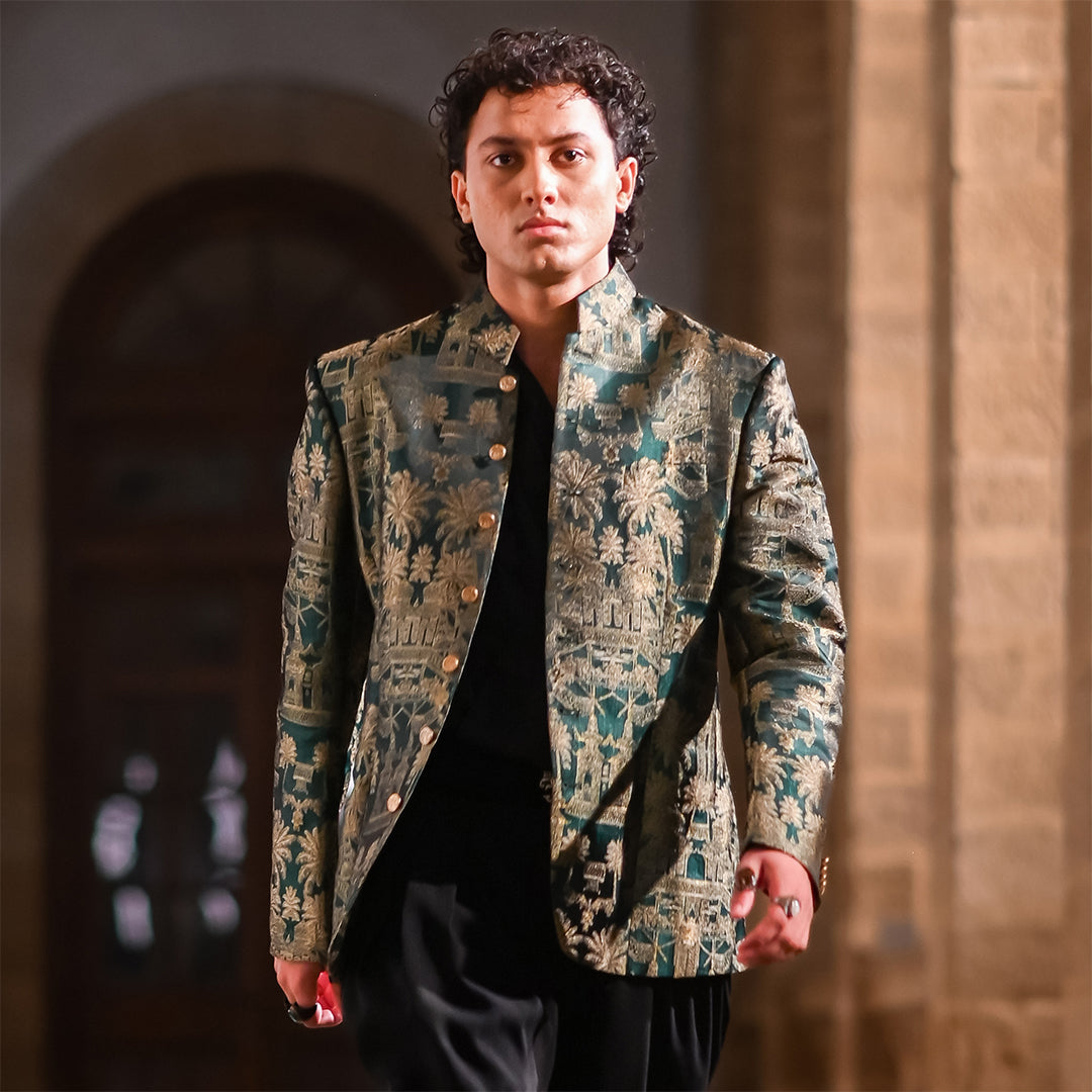 Premium Viscose Jamawar Teal Jacket