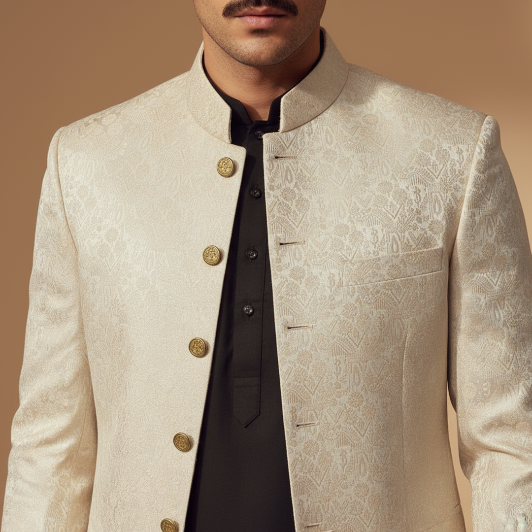 Premium Viscose Jamawar Off White Jacket