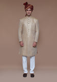 Premium Zari Karandi Jamawar Almond Buff Couture Sherwani