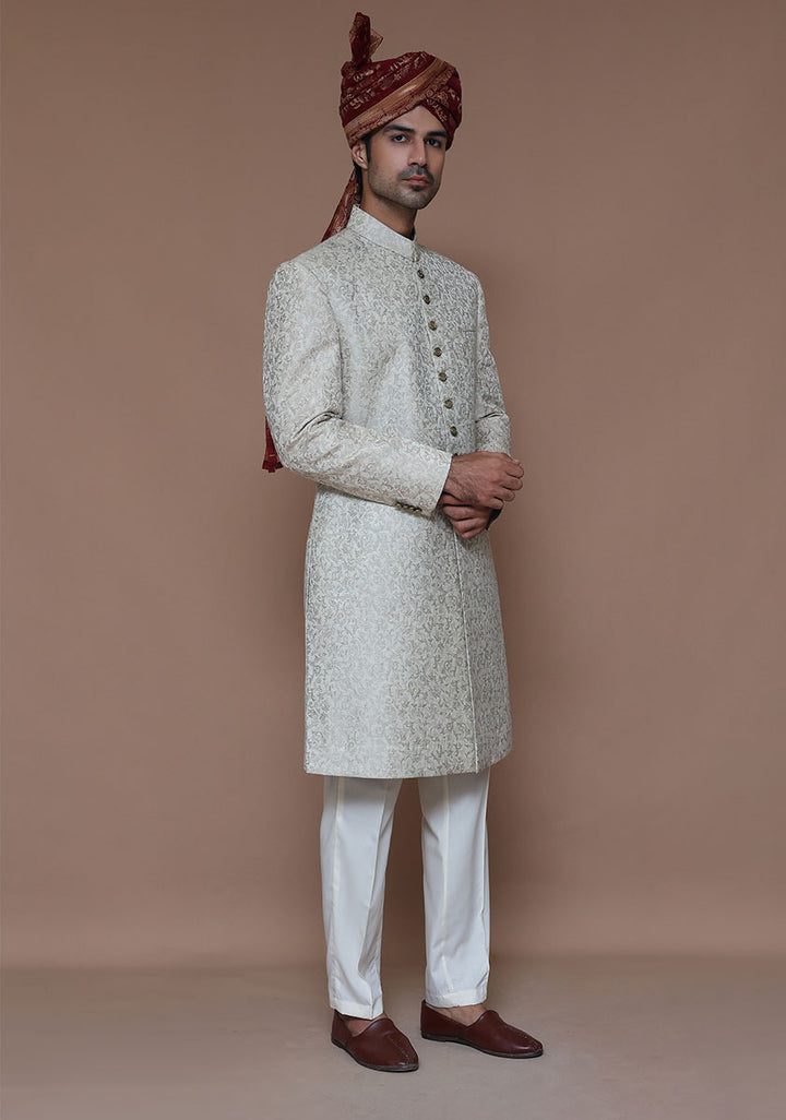 Premium Zari Karandi Jamawar Creme Brulee Couture Sherwani