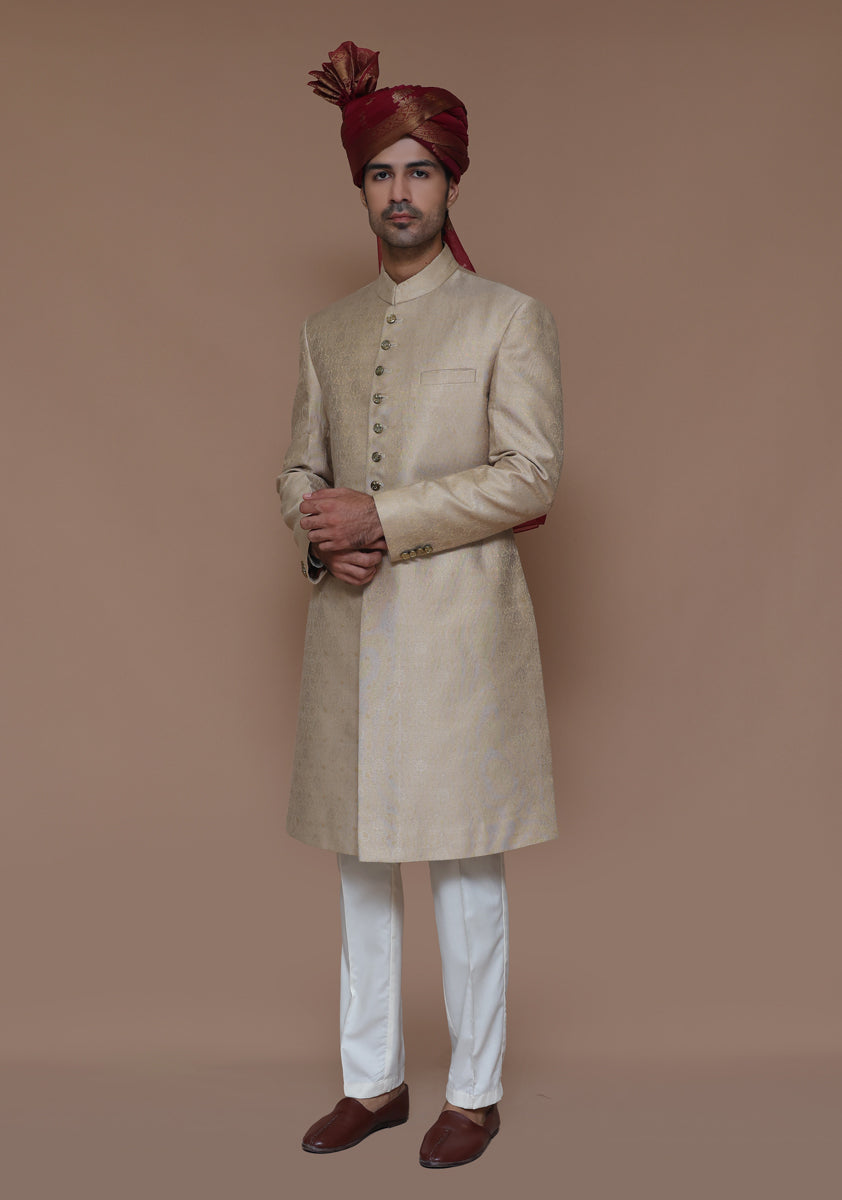 Premium Zari Karandi Jamawar Sesame Couture Sherwani
