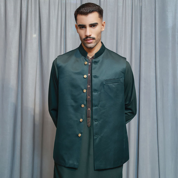 Raw Silk Deep Forest Traditional Waistcoat