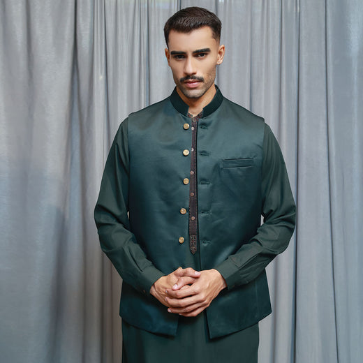 Raw Silk Deep Forest Traditional Waistcoat