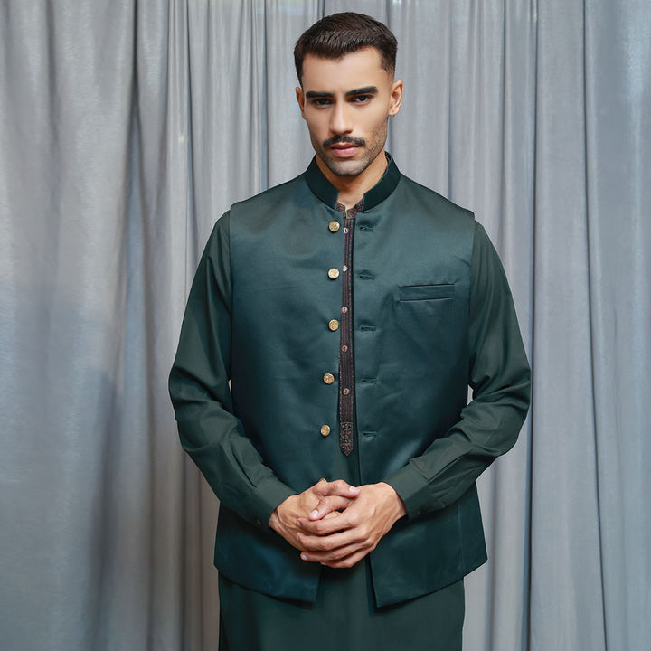 Raw Silk Deep Forest Traditional Waistcoat