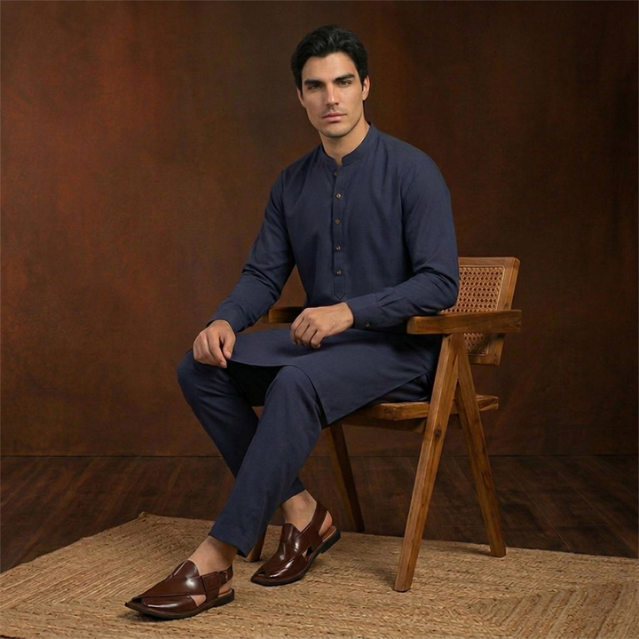Slim Fit Band Collar Plain Kameez Shalwar