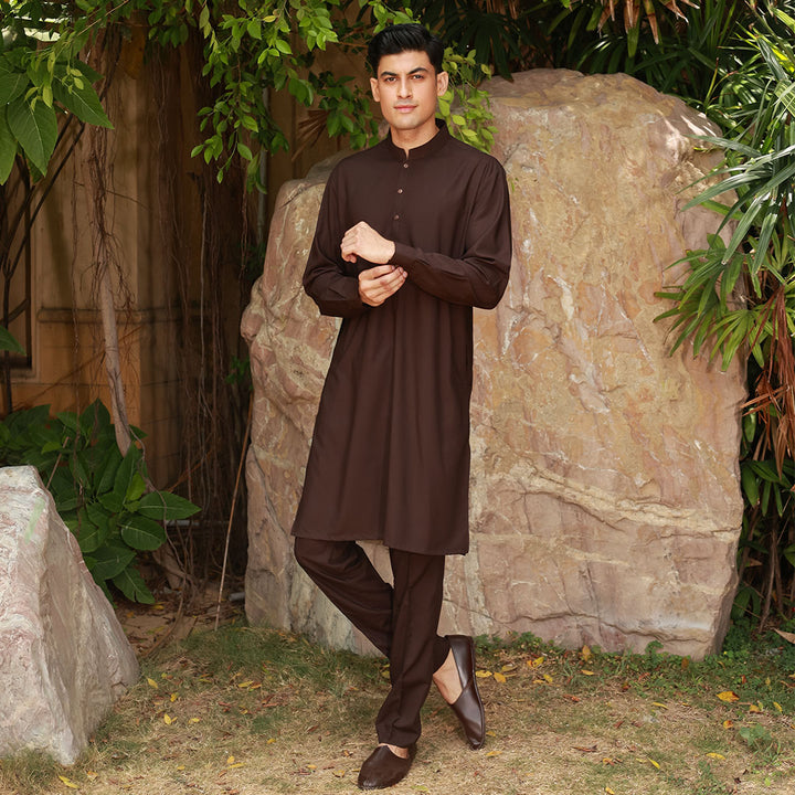 Slim Fit Band Collar Plain Suit