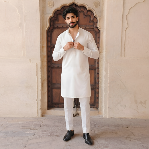 Slim Fit Band Collar Plain Suit