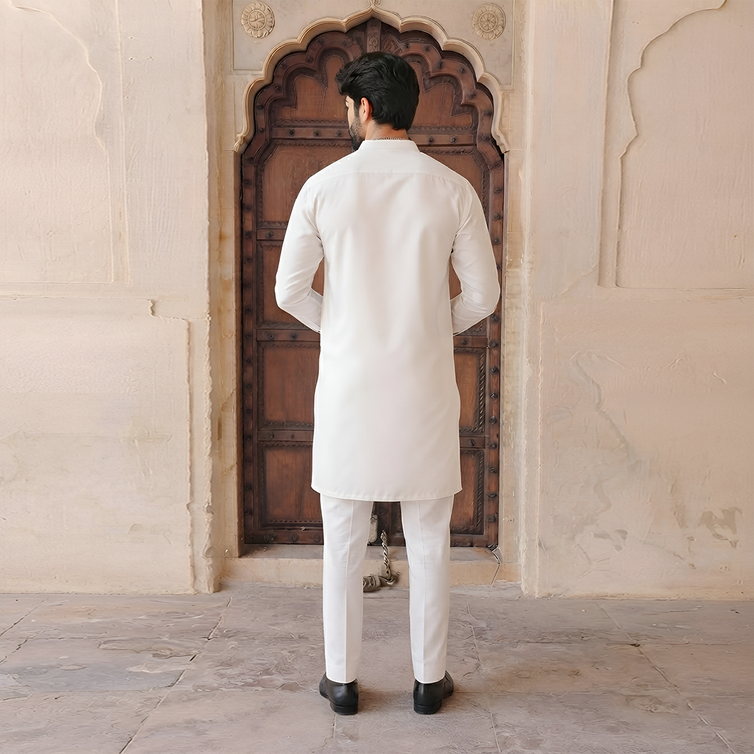 Slim Fit Band Collar Plain Suit