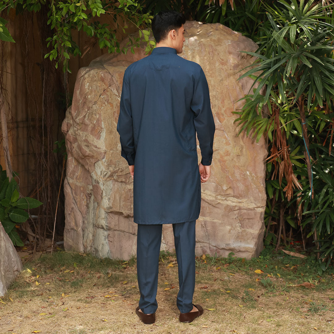 Slim Fit Band Collar Plain Suit