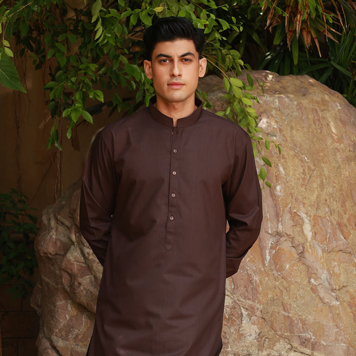 Slim Fit Band Collar Plain Suit