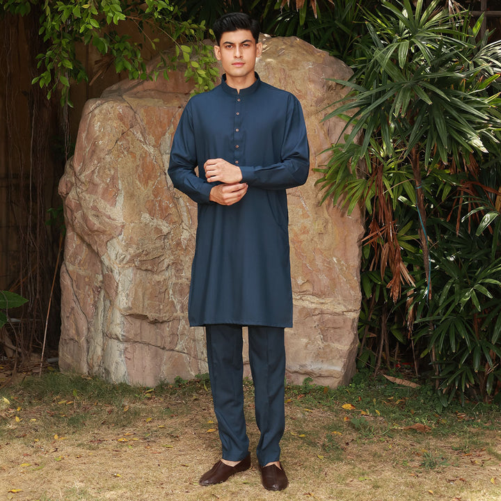 Slim Fit Band Collar Plain Suit