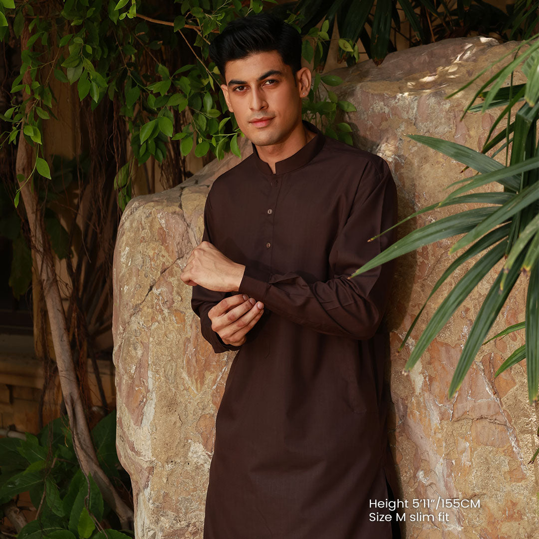 Slim Fit Band Collar Plain Suit