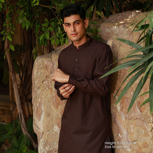 Slim Fit Band Collar Plain Suit