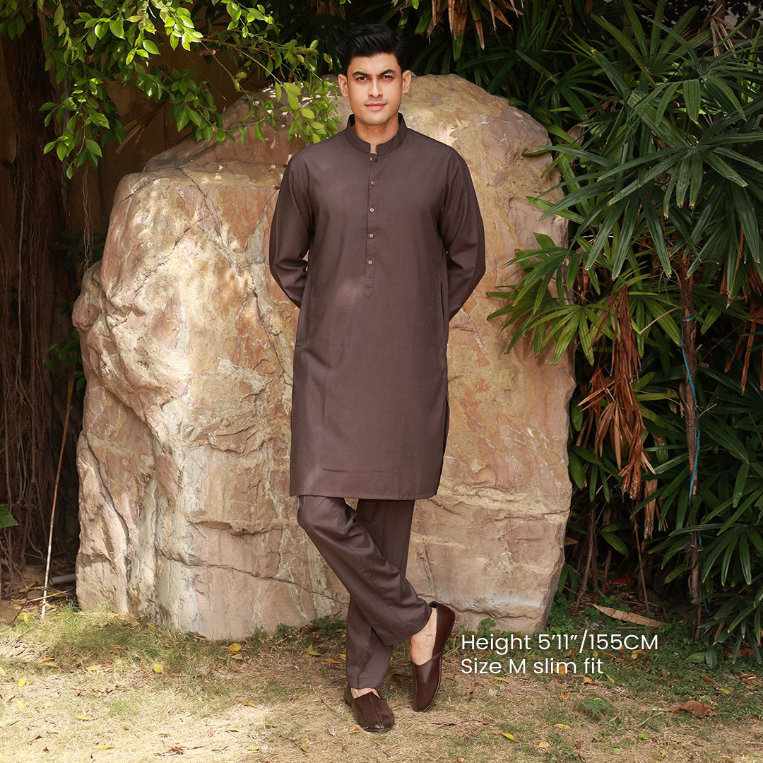 Slim Fit Band Collar Plain Suit