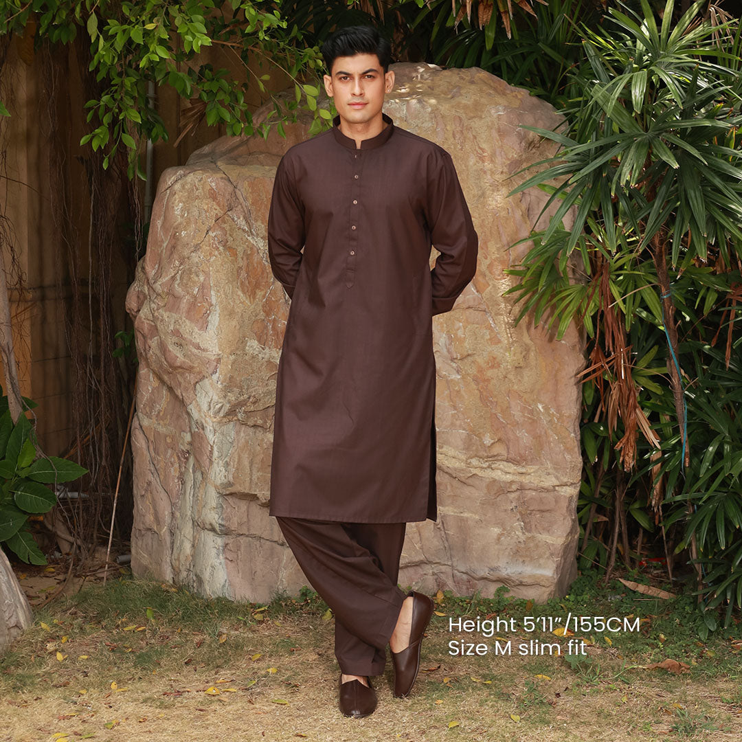 Slim Fit Band Collar Plain Suit