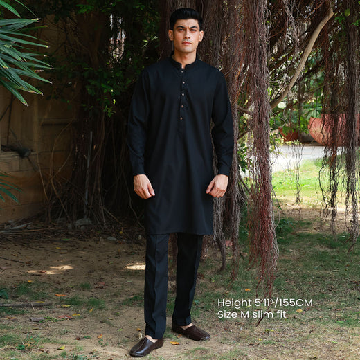 Slim Fit Band Collar Plain Suit
