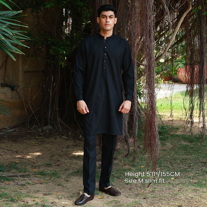 Slim Fit Band Collar Plain Suit