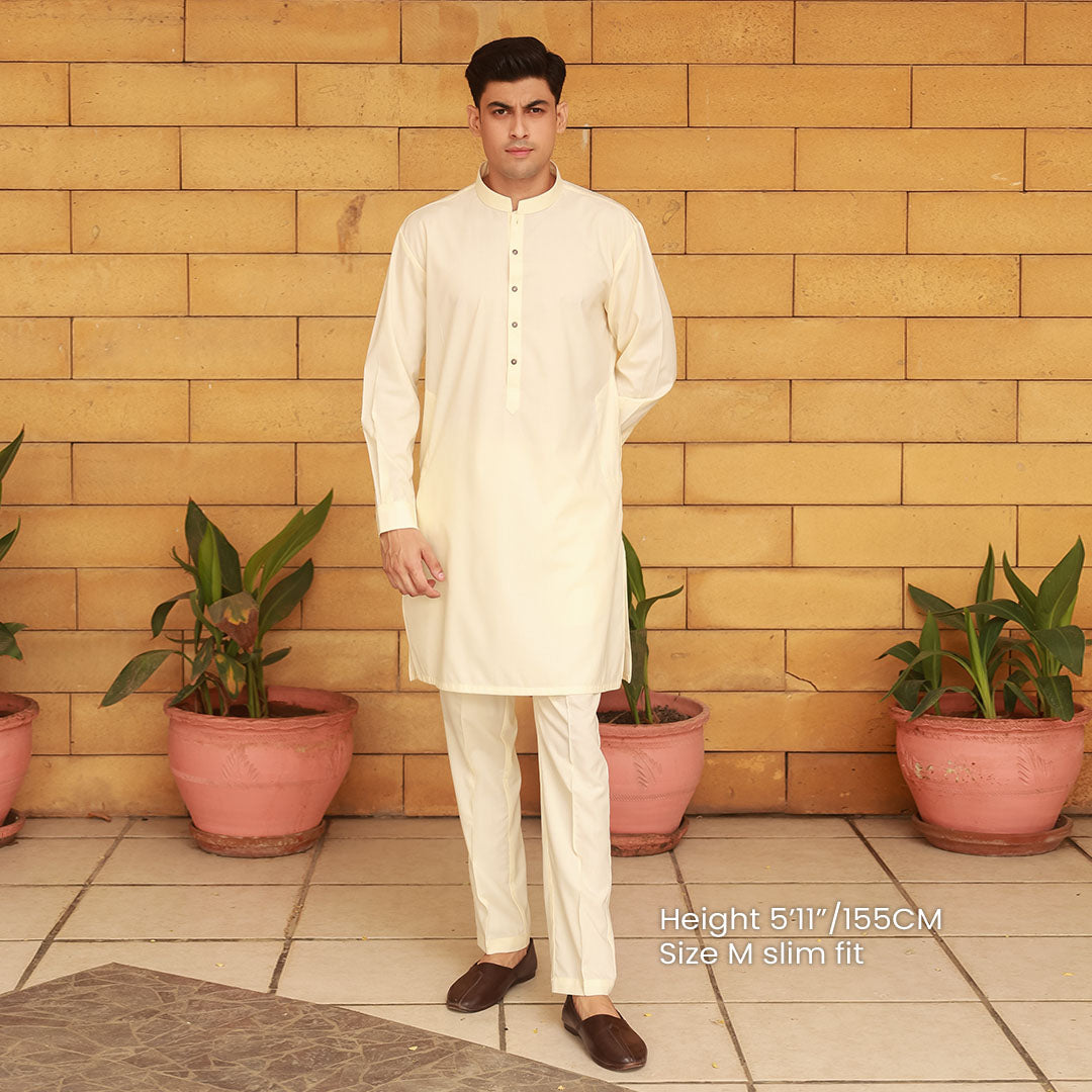 Slim Fit Band Collar Plain Suit