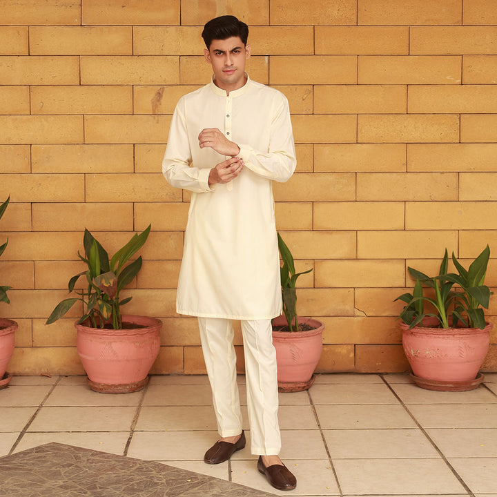 Slim Fit Band Collar Plain Suit