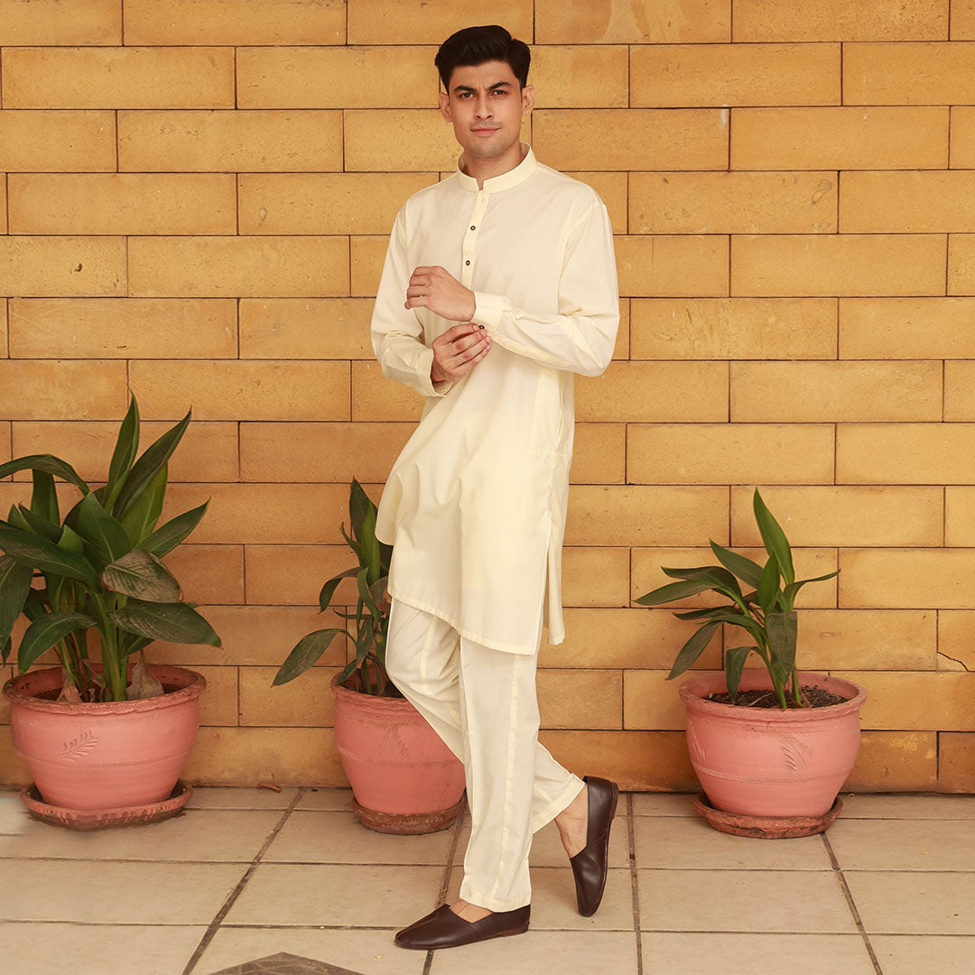 Slim Fit Band Collar Plain Suit