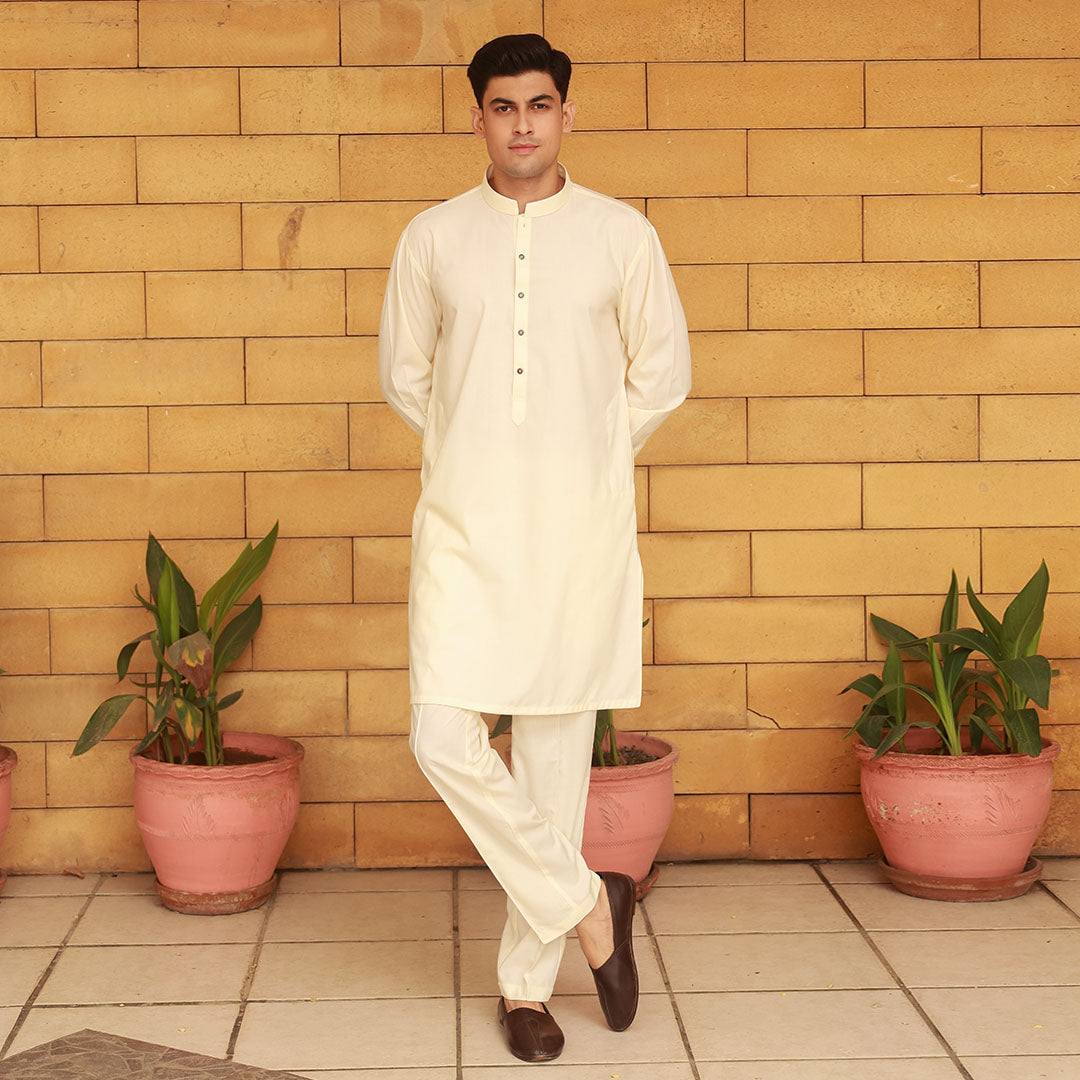 Slim Fit Band Collar Plain Suit