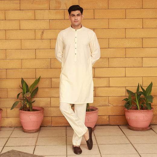 Slim Fit Band Collar Plain Kurta Pajama