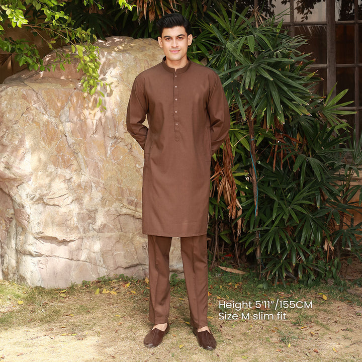 Slim Fit Band Collar Plain Suit
