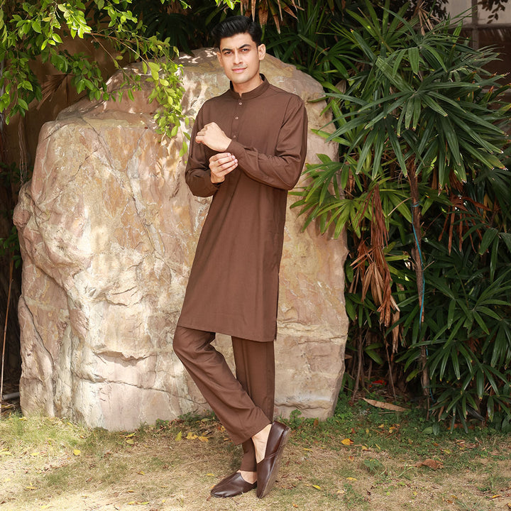 Slim Fit Band Collar Plain Suit