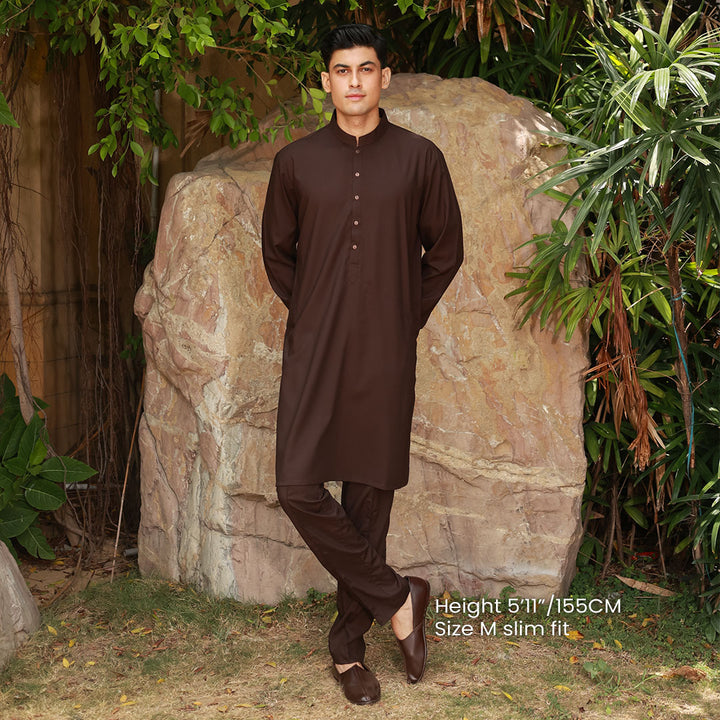 Slim Fit Band Collar Plain Suit