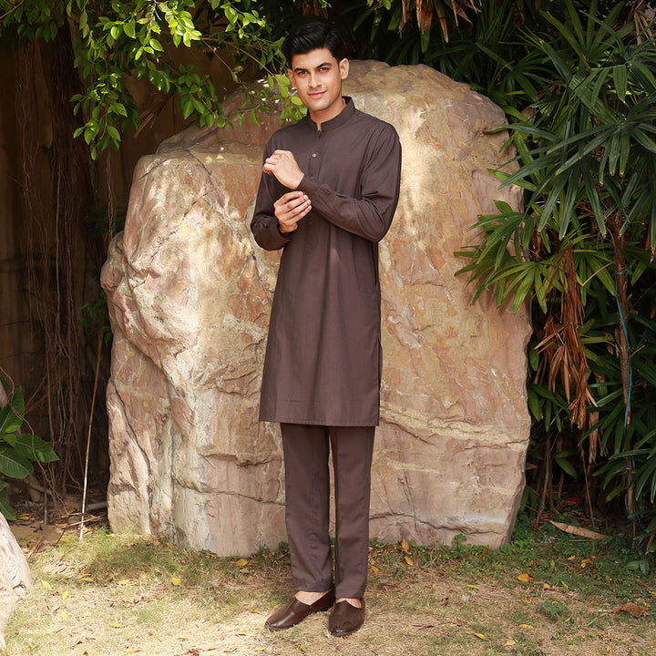 Slim Fit Band Collar Plain Suit