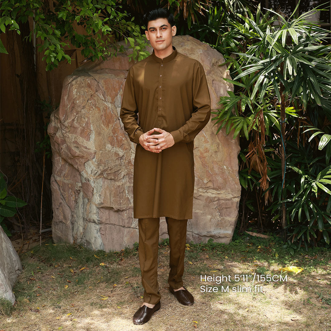 Slim Fit Band Collar Plain Suit