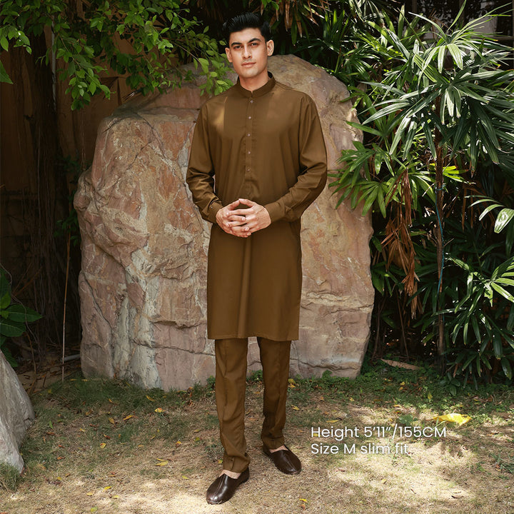 Slim Fit Band Collar Plain Suit