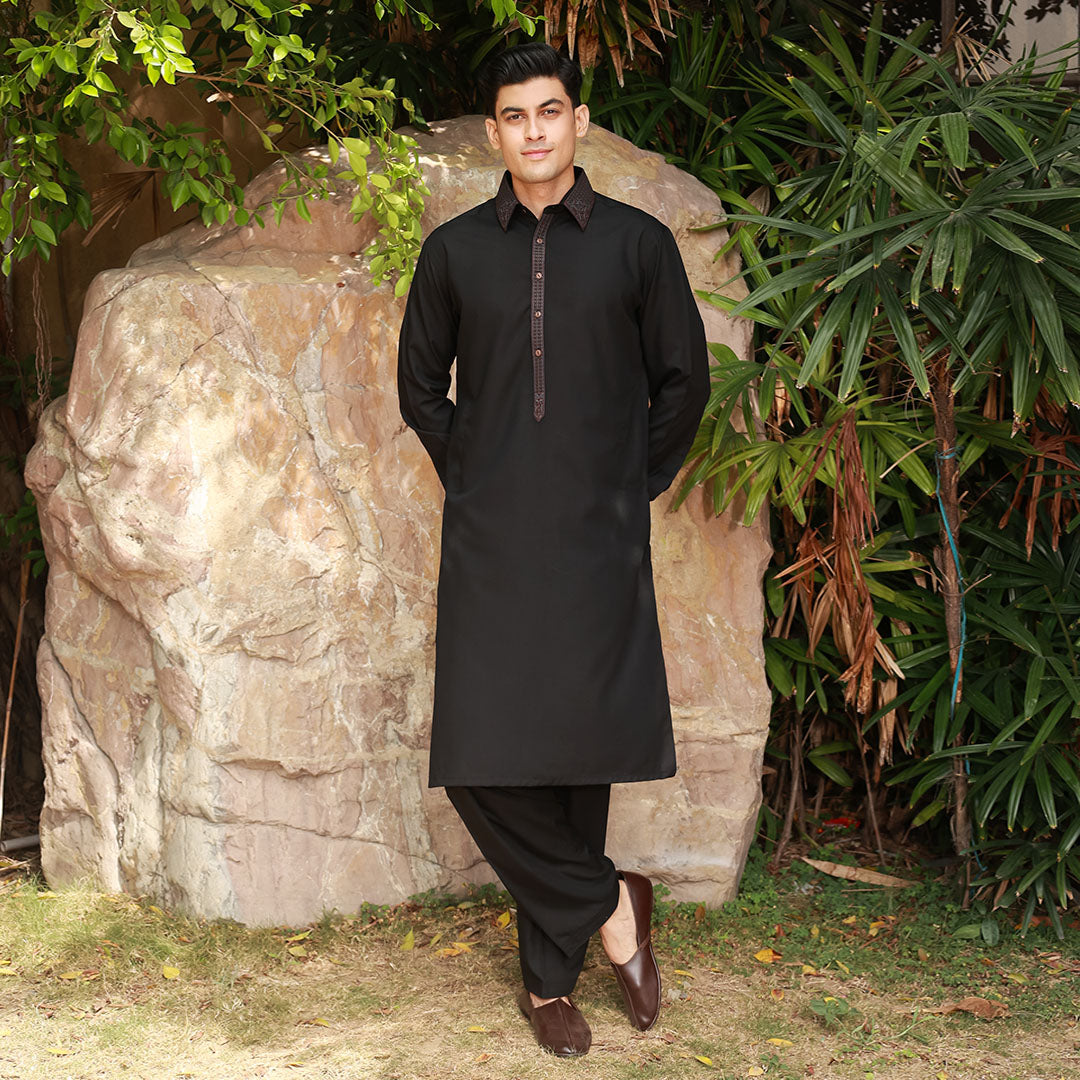 Slim Fit Emb Shirt Collar Suit