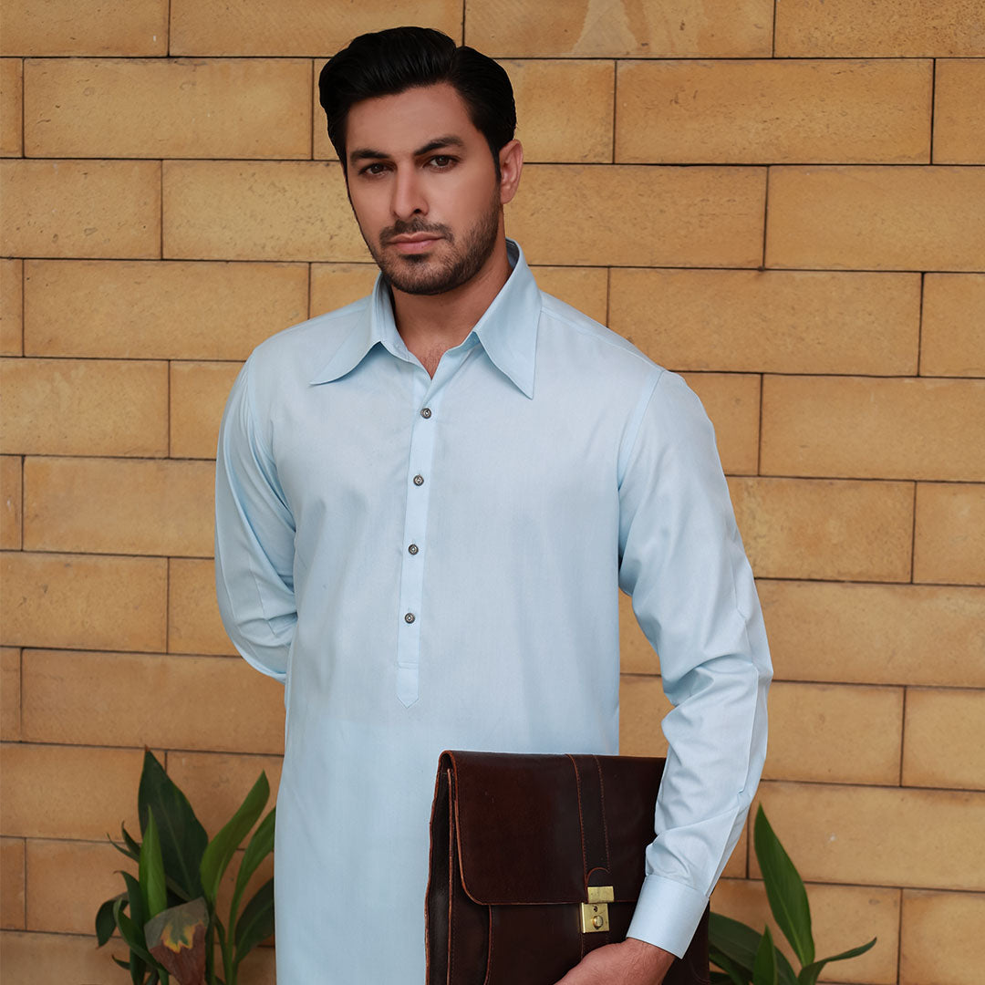 Slim Fit Shirt Collar Kurta with Wide Leg Trouser