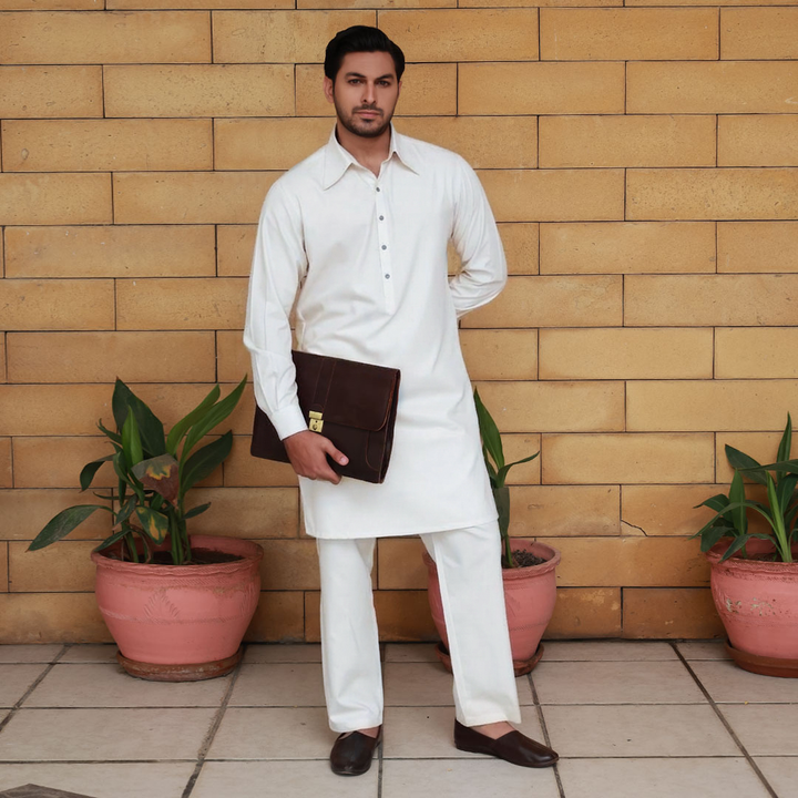 Slim Fit Shirt Collar Kurta with Wide Leg Trouser