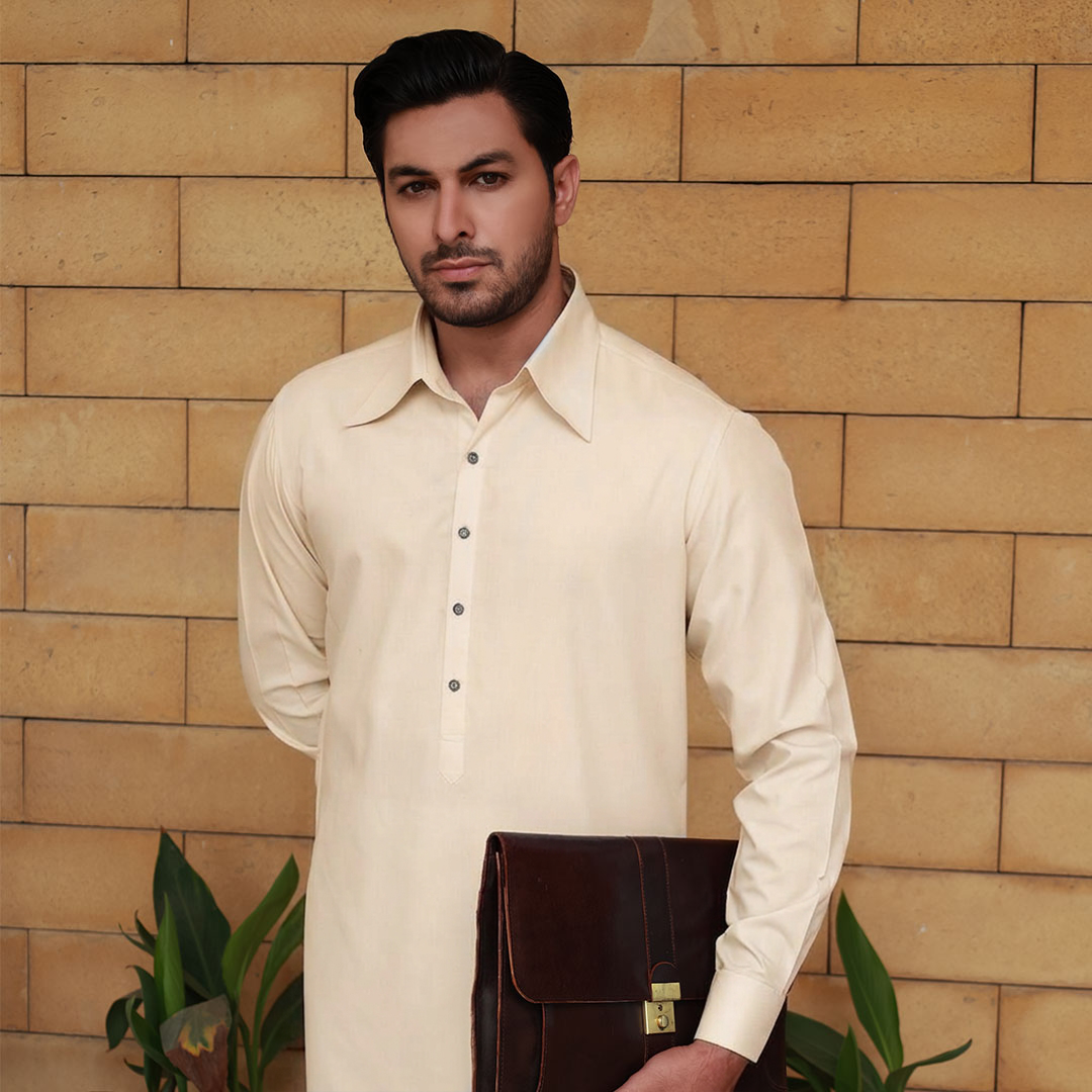 Slim Fit Shirt Collar Kurta with Wide Leg Trouser