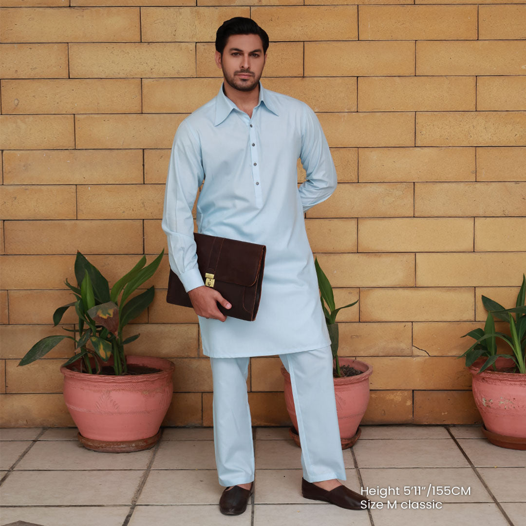 Slim Fit Shirt Collar Kurta with Wide Leg Trouser