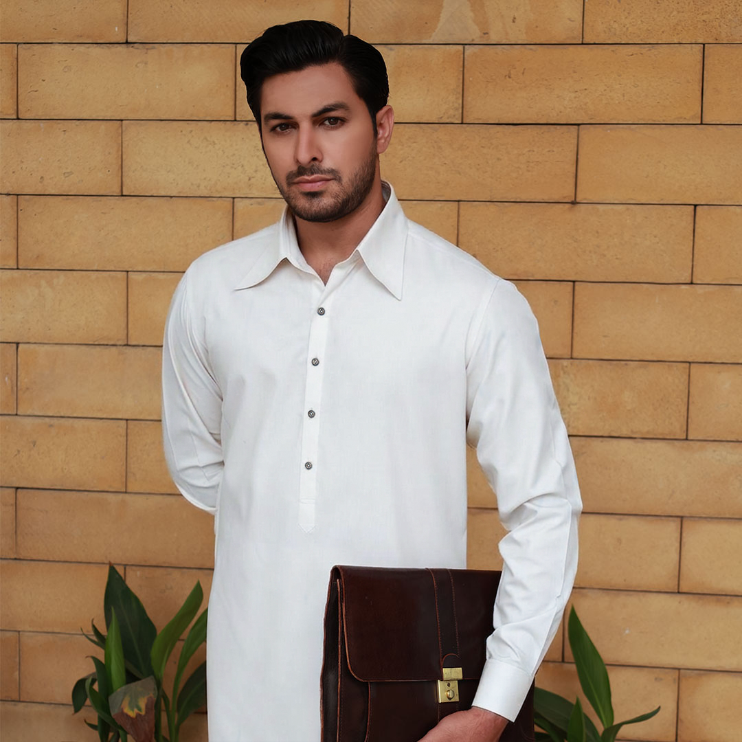 Slim Fit Shirt Collar Kurta with Wide Leg Trouser