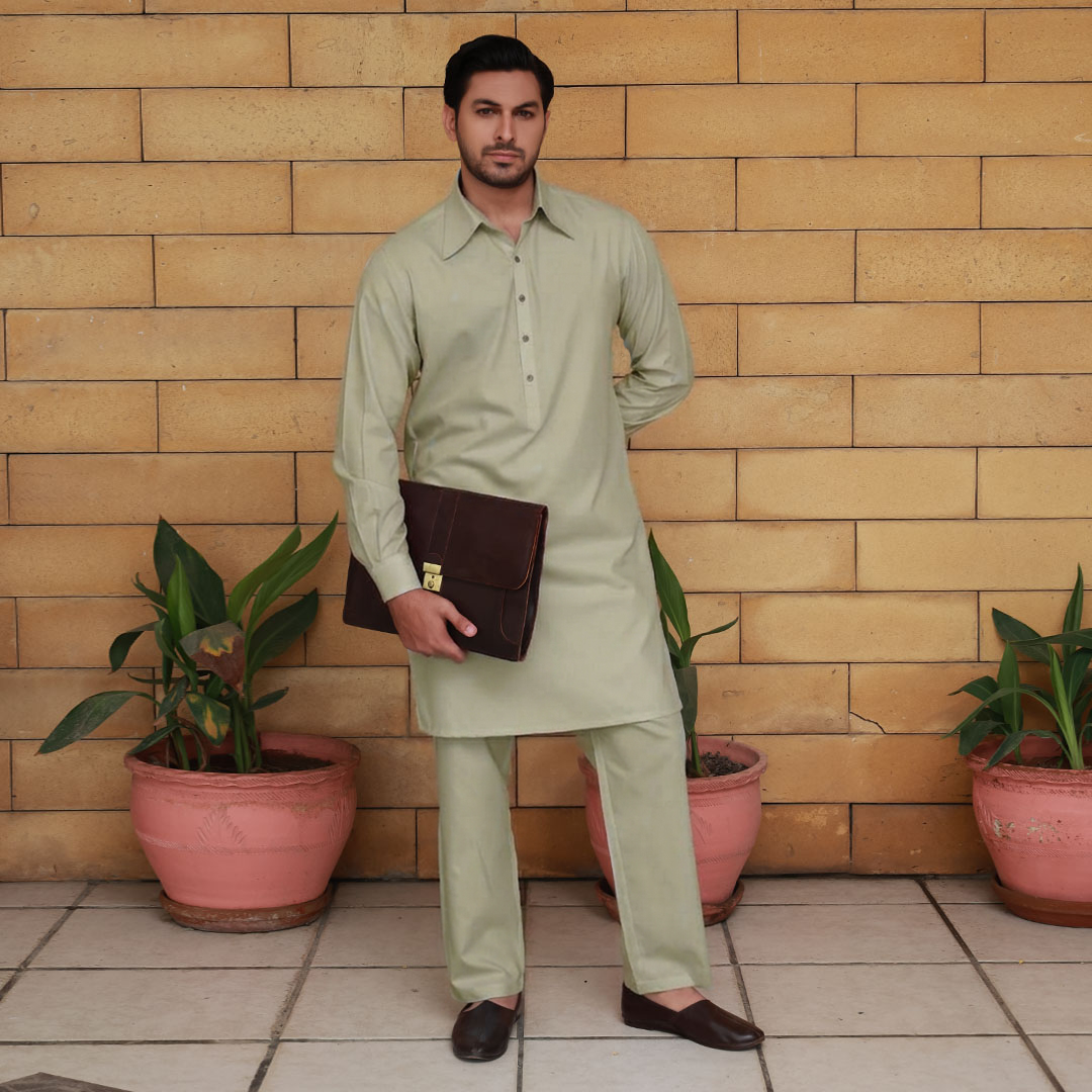 Slim Fit Shirt Collar Kurta with Wide Leg Trouser