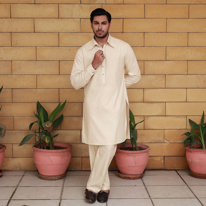 Slim Fit Shirt Collar Kurta with Wide Leg Trouser