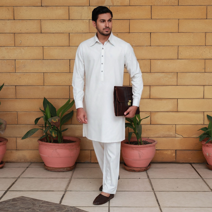 Slim Fit Shirt Collar Kurta with Wide Leg Trouser