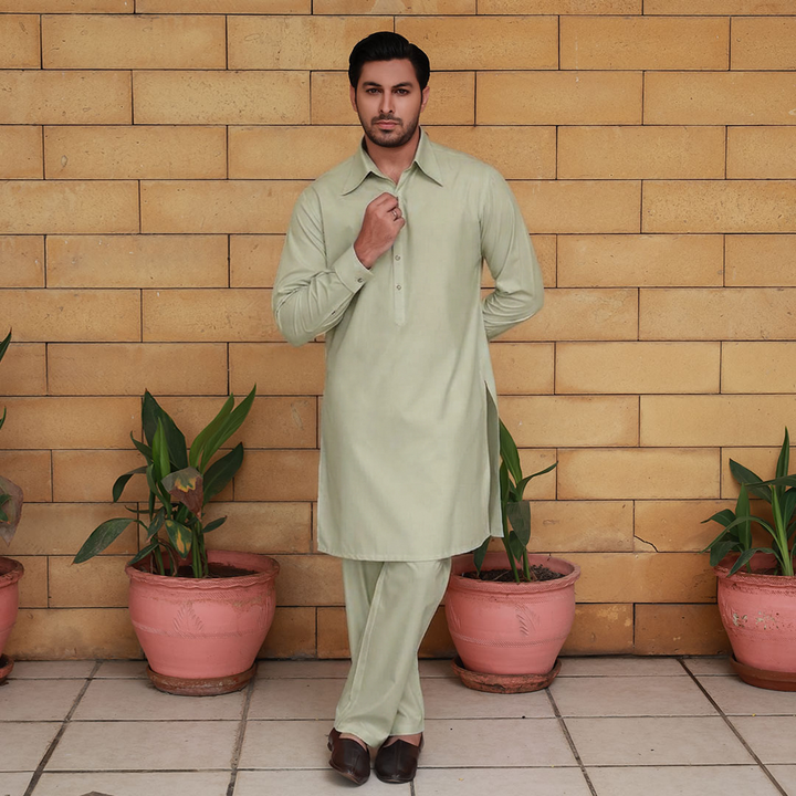 Slim Fit Shirt Collar Kurta with Wide Leg Trouser