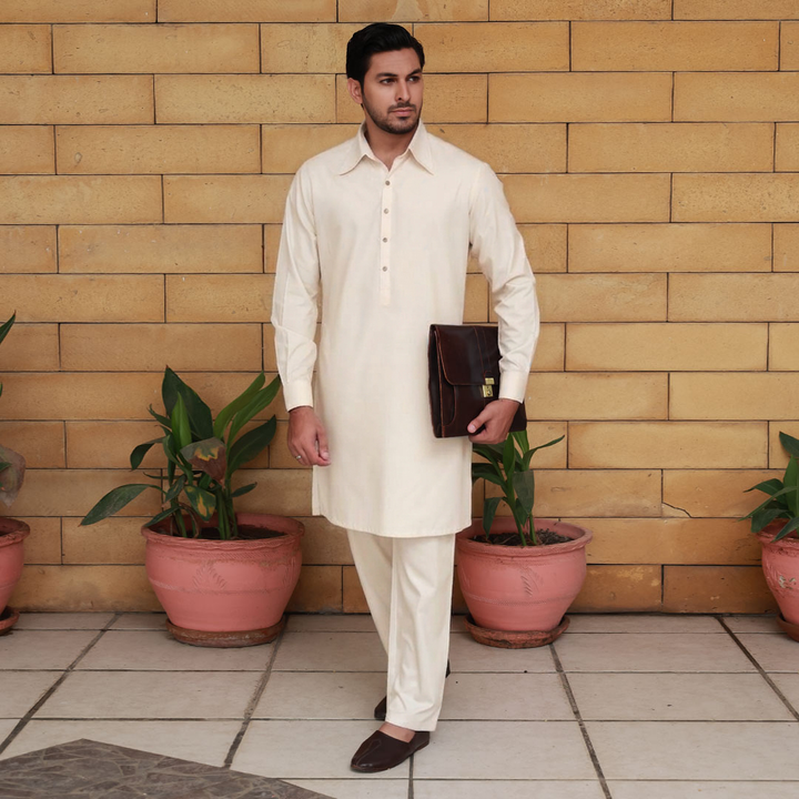 Slim Fit Shirt Collar Kurta with Wide Leg Trouser