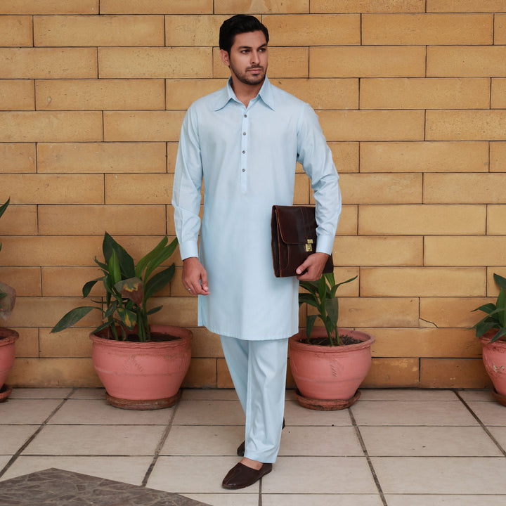 Slim Fit Shirt Collar Kurta with Wide Leg Trouser