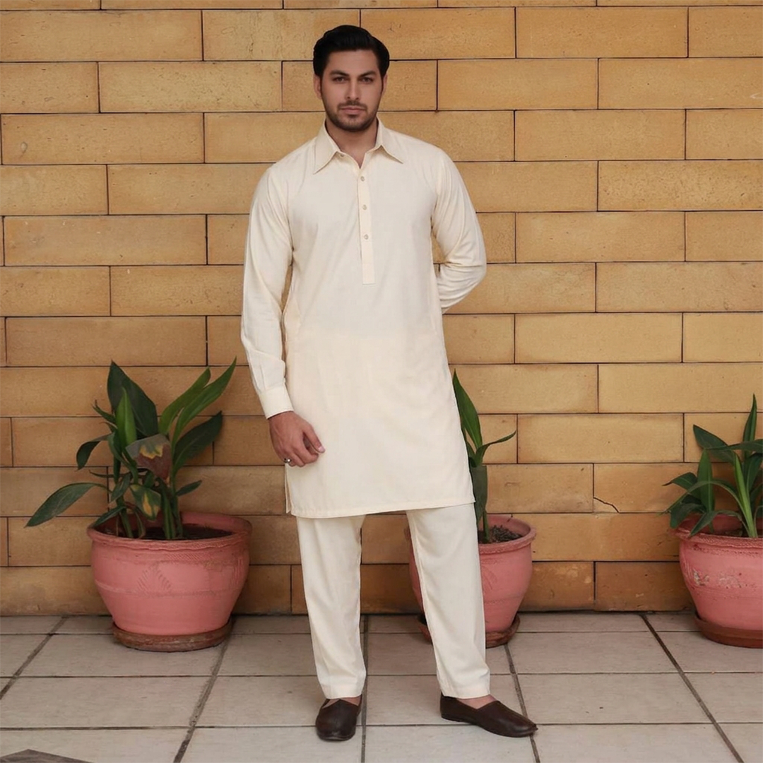 Slim Fit Shirt Collar Kurta with Wide Leg Trouser