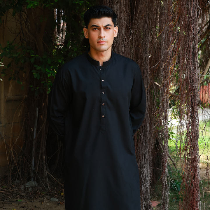 Slim Fit Band Collar Plain Suit