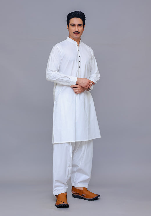 Cotton Bright White Classic Fit Plain Kameez Shalwar