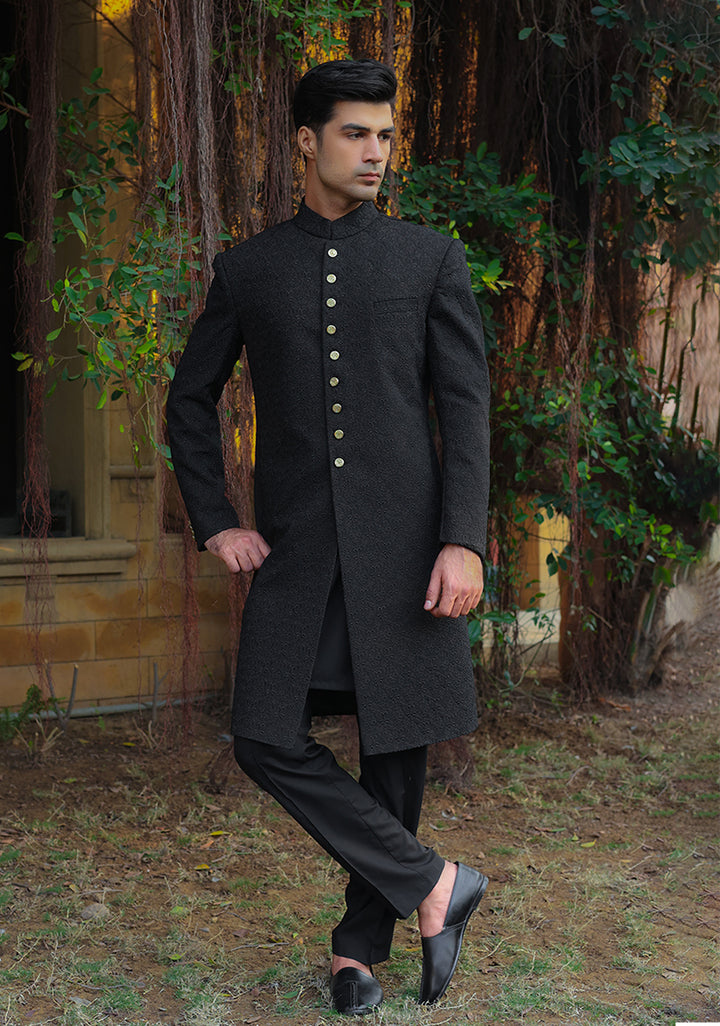 Premium Georgette Pirat Black Traditional Sherwani