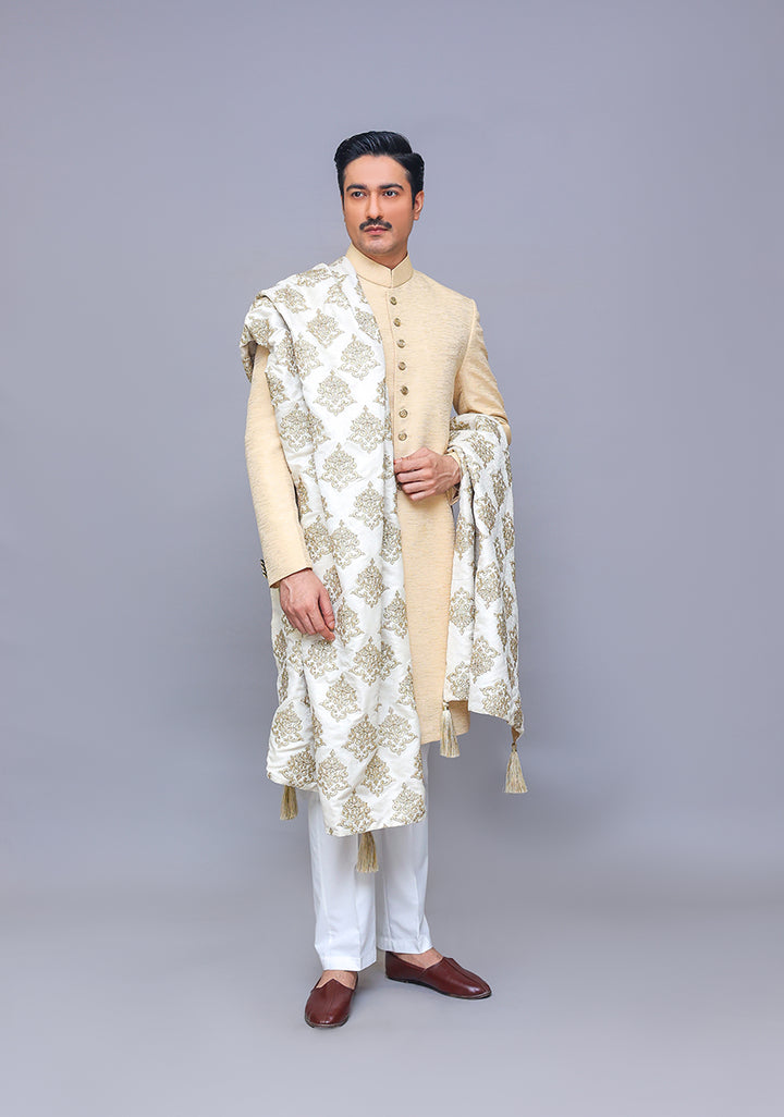Premium Jamawar Embroidered Off White Shawl