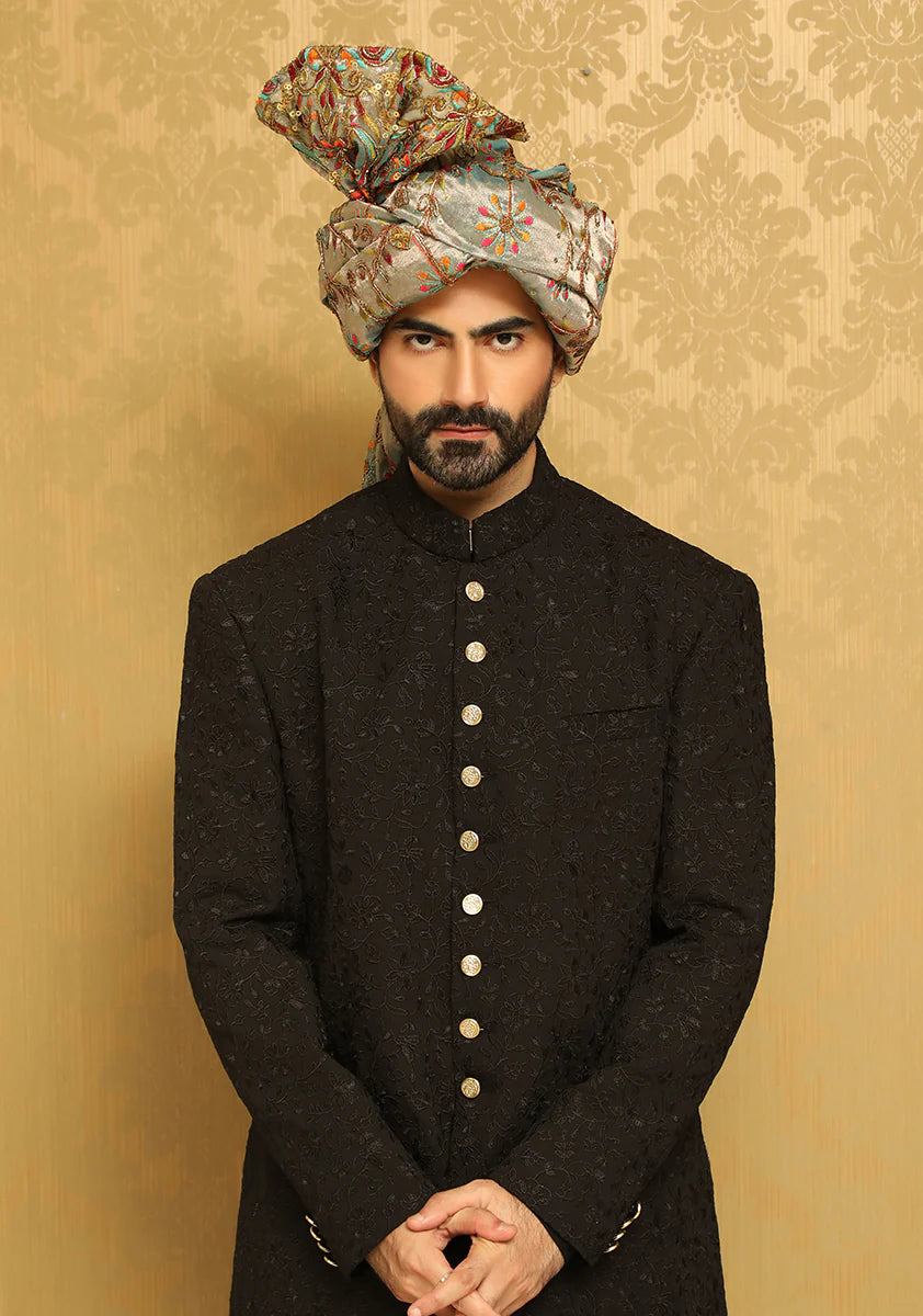 Premium Raw Silk Grey Turban
